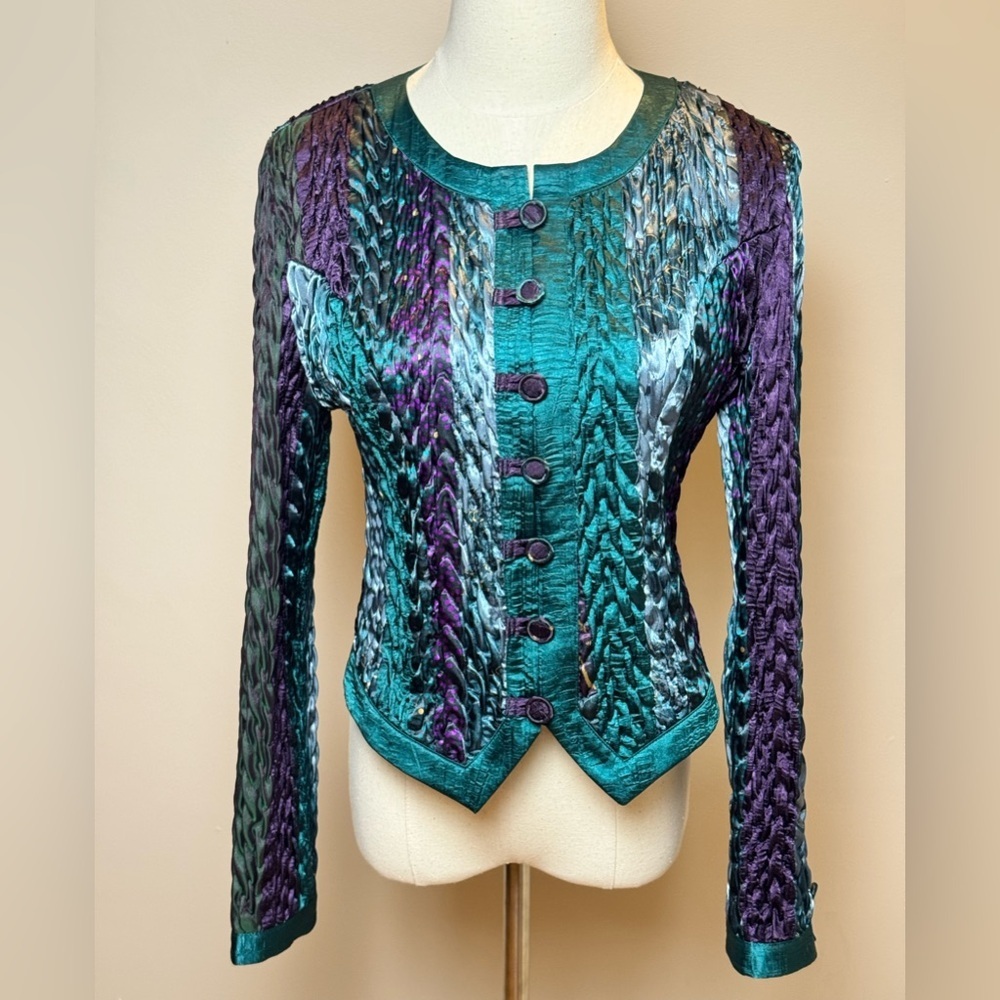Vintage Jeanne Marc Braided Texture, Teal & Purple Jacket Size Small - Picture 2 of 12